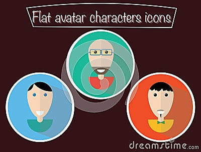 Flat avatars. Icon characters with eyes. Smiling guys. Happy portraits, cartoon Cartoon Illustration