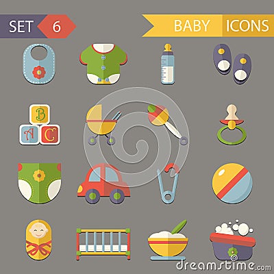 Flat baby and childhood icons symbols set vector Vector Illustration