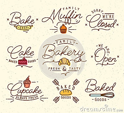 Flat bakery symbols brown Vector Illustration