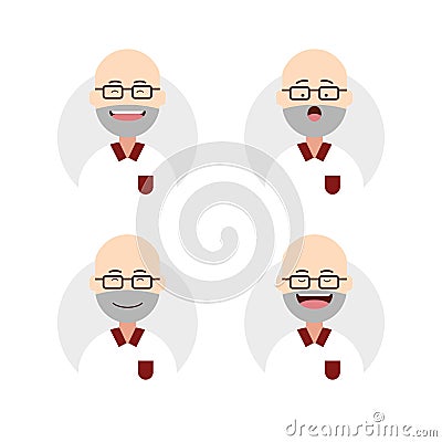 Flat bald old elder man male happy avatar set Vector Illustration