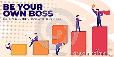Flat Banner Be Your Own Boss on Pink Background. Vector Illustration