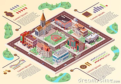 Flat banner big city layout infographics cartoon. Vector Illustration