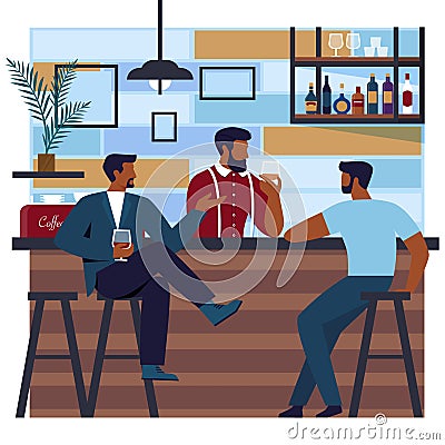 Flat Banner Club Beautiful and Well-groomed Men. Vector Illustration