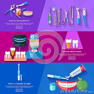 Flat Banner Dentist Vector Illustration