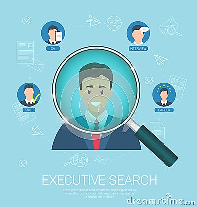 Flat Banner Executive Search Success Closing Job. Vector Illustration