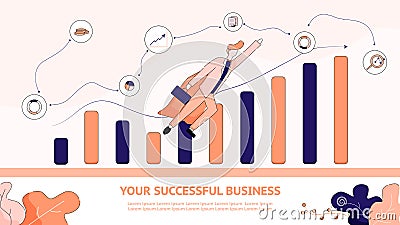 Flat Banner Illustration Your Successful Business Vector Illustration