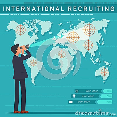 Flat Banner International Recruiting Service. Vector Illustration