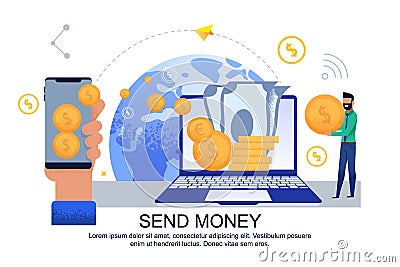 Flat Banner Send Money Transfer from Card to Card. Vector Illustration