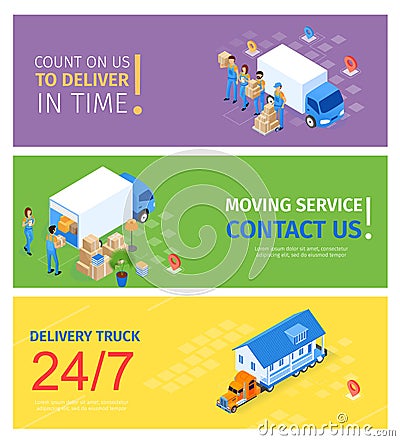 Flat Banner Set Count on Us to Deliver in Time. Vector Illustration