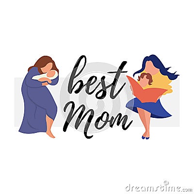 Flat Banner Vector Best Mom young mother Vector Illustration