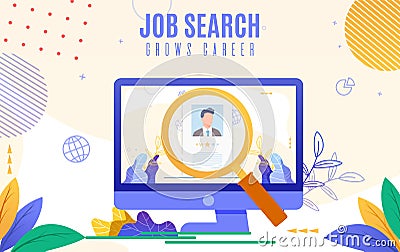 Flat Banner is Written Job Search Grows Career. Vector Illustration