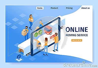 Flat Banner is Written Online Moving Service. Vector Illustration