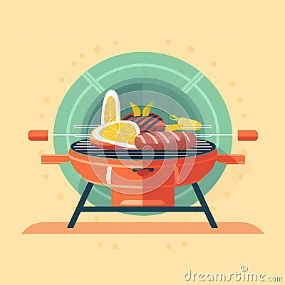 flat barbecue illustration. round shape. Stock Photo