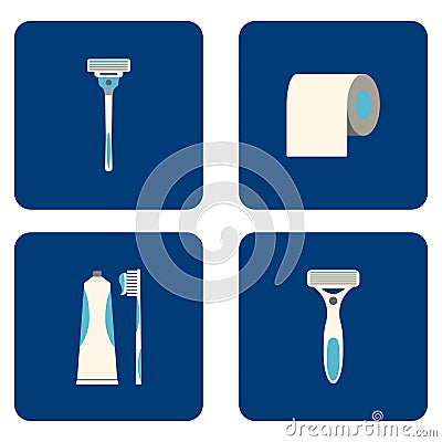 Flat Bathroom icons set on blue background. Vector illustration. Vector Illustration