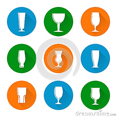 Flat beer glass icons set Vector Illustration