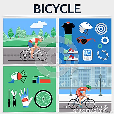 Flat Bicycle Square Concept Vector Illustration