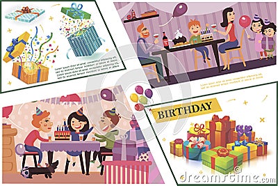 Flat Birthday Party Composition Vector Illustration