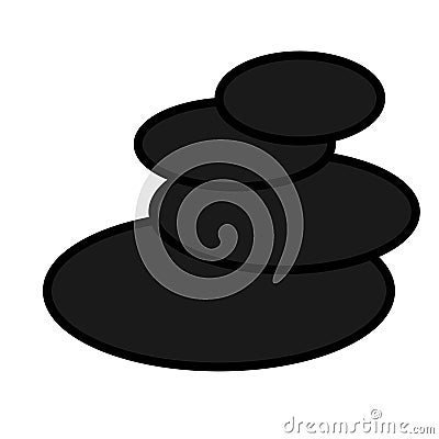 Flat black natural simple icon of trendy glamorous oval round basalt stones for massage and stone therapy, beauty guidance. Vector Illustration