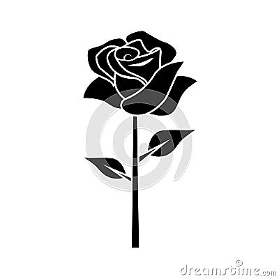 Flat black rose in a white background Vector Illustration