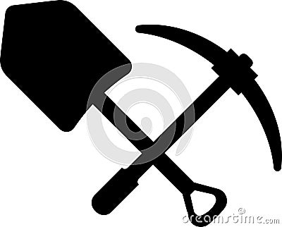 Flat black shovel and pickaxe symbol. Vector image Vector Illustration