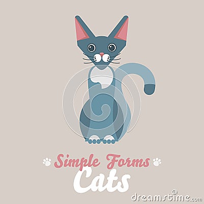 Flat black sphinx cat isolated vector. Cartoon illustration domestic blue cat logo icon Vector Illustration