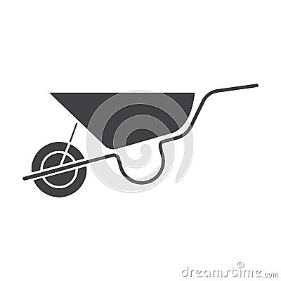 Flat black wheelbarrow icon Vector Illustration