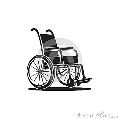 Flat black wheelchair icon on white background Vector Illustration