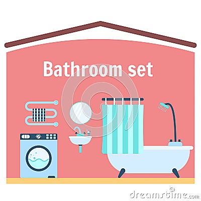 Flat blue bathroom appliance icon set Stock Photo