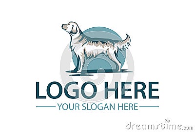 Blue Golden Retriever with Blue Circle Background Logo Design Vector Illustration