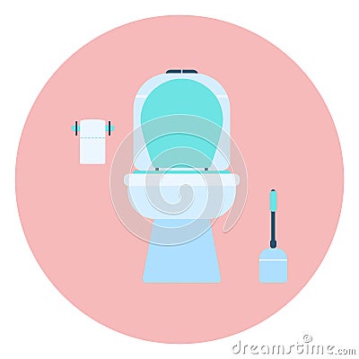 Flat blue toilet bowl icon, restroom symbol Vector Illustration