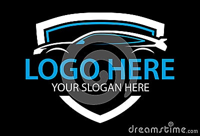 Blue and White Color Abstract Shield Car Automotive Fast Logo Design Vector Illustration