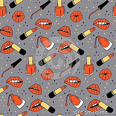 Flat bold female cosmetics seamless pattern Vector Illustration