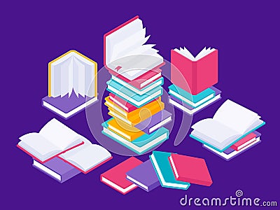 Flat books concept. Literature school course, university education and tutorials library illustration. Vector group of Vector Illustration