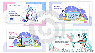 Flat Bright Flyer Genetic Engineering Lettering. Vector Illustration