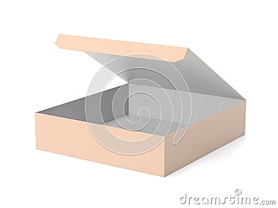 Flat brown paper box. Open carton. 3d rendering illustration isolated Cartoon Illustration