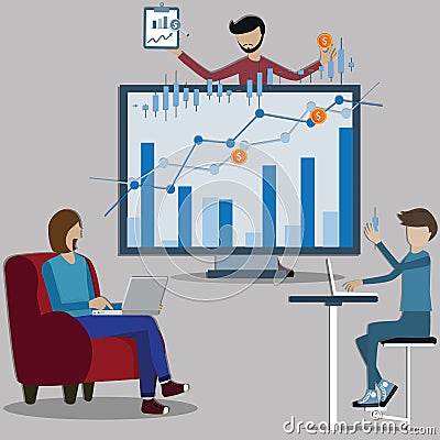 Flat of business finance,The professional trader are advicing another traders - vector Vector Illustration