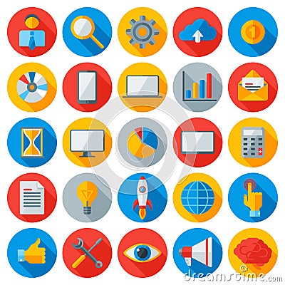 Flat business and mobile technology icons Vector Illustration