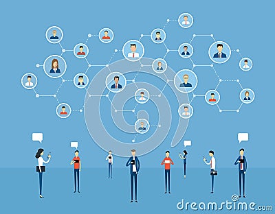 Flat business online communication on social network connection Vector Illustration