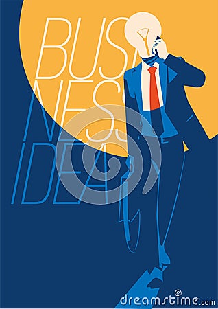 Businessman with light bulb instead head, idea concept Vector Illustration