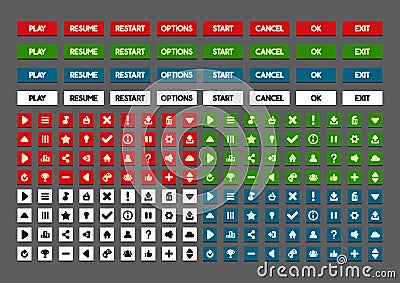 Flat buttons for creating video games. Set eight. Vector Illustration