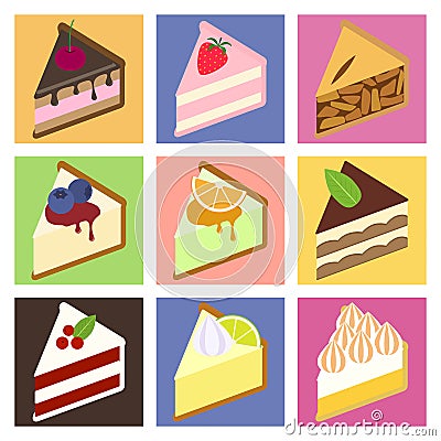 Flat cakes set Vector Illustration