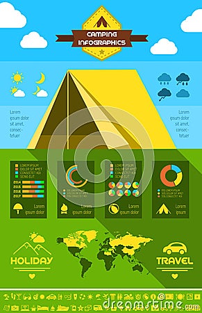 Flat Camping Infographic Template. Vector Illustration