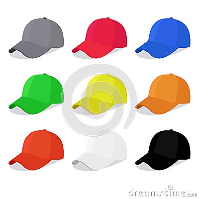 Flat caps set with different colors Vector Illustration