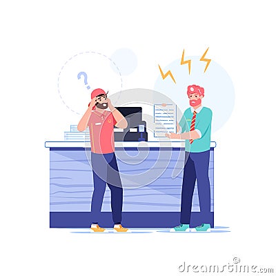 Flat cartoon boss manager employee characters,work conflict vector illustration concept Vector Illustration
