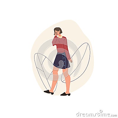 Flat cartoon character in bad mood,vector illustration concept Vector Illustration