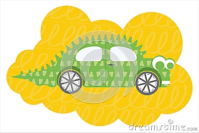 Flat cartoon dino car vector illustration Vector Illustration