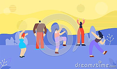 Flat Cartoon Disco People Banner in Floral Style Vector Illustration