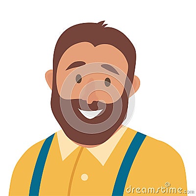 Flat cartoon happy man vector icon. Fat man icon illustration. Hipster character Vector Illustration