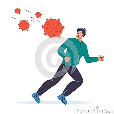 Flat cartoon man character in panic, coronavirus Covid-19 disease prevention vector illustration concept Vector Illustration