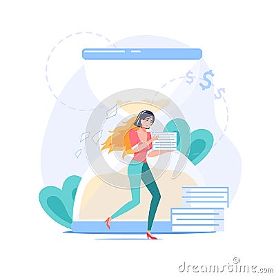 Flat cartoon office employee character,work stress deadline vector illustration concept Vector Illustration